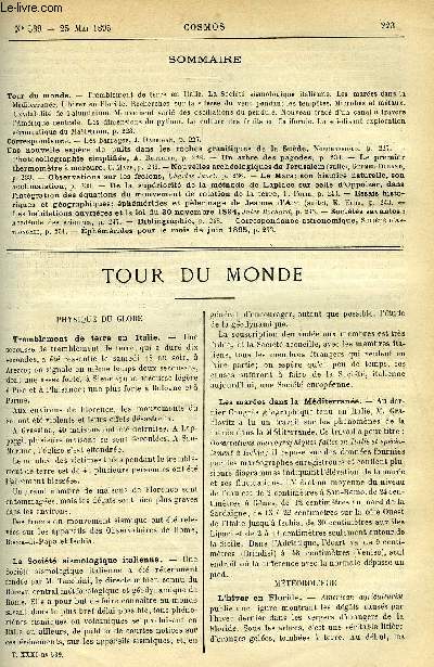 LE COSMOS - REVUE DES SCIENCES ET DE LEURS APPLICATIONS N 539 - Tremblement de terre en Italie, La socit sismologiques italiennes, Les mares dans la Mditerrane, L'hiver en Floride, Recherches sur la vitesse du vent pendant les tempetes, Microbes