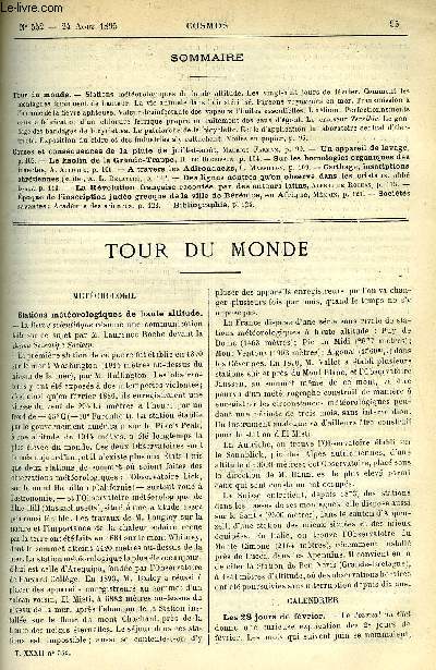 LE COSMOS - REVUE DES SCIENCES ET DE LEURS APPLICATIONS N 552 - Stations mtorologiques de haute altitude, Les vingt huit jours de fvrier, comment les montagnes diminuent de hauteur, La vie animale dans l'air strilis, Pigeons voyageurs en mer