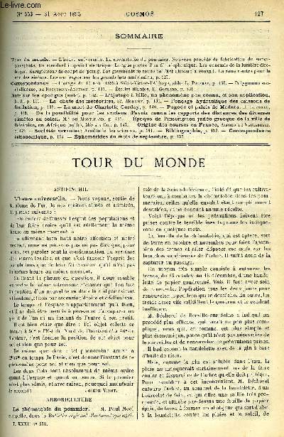 LE COSMOS - REVUE DES SCIENCES ET DE LEURS APPLICATIONS N 553 - L'heure universelle, La chmatobie du pommier, Nouveau procd de fabrication du superphosphate, Un tendard imprial lectrique, Longue porte d'un fil tlphonique, Les ennemis