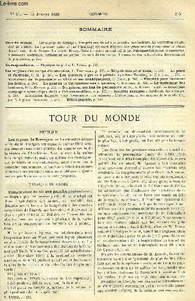 LE COSMOS - REVUE DES SCIENCES ET DE LEURS APPLICATIONS N 575 - Les rayons de Roentgen, Temprature du sol aux grandes profondeurs, La correction du glacier de l'Altels, Un jugement autoris sur l'pandage des eaux d'gout, Les gisements de phosphates