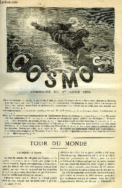 LE COSMOS - REVUE DES SCIENCES ET DE LEURS APPLICATIONS N 601 - Le raz de mare du 15 juin au Japon, L'ouragan du 26 juillet a Paris, Mascarets, Biberons pour les jeunes animaux, Nouveaux matriaux de construction, Les planchers en papyrolithe