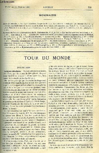 LE COSMOS - REVUE DES SCIENCES ET DE LEURS APPLICATIONS N 631 - La figure idalise, Longvit du loup, Les animaux mendiants, Les buveurs d'alcool, Le mdecin anarchiste sans le savoir, La population de la Chine, Les meurtres aux Etats-Unis, Un marteau