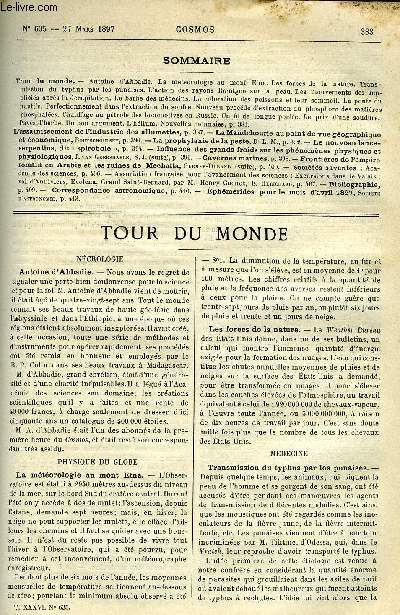 LE COSMOS - REVUE DES SCIENCES ET DE LEURS APPLICATIONS N 635 - Antoine d'Abbadie, La mtorologie au mont Etna, Les forces de la nature, Transmission du typhus par les punaises, L'action des rayons Roentgen sur la peau, Des mouvements des supplicis