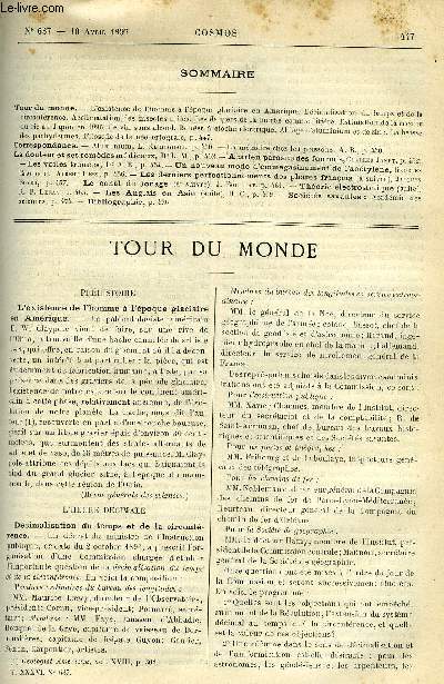 LE COSMOS - REVUE DES SCIENCES ET DE LEURS APPLICATIONS N 637 - L'existence de l'homme a l'poque glaciaire en Amrique, Dcimalisation du temps et de la circonfrence, Acclimatation des insectes utiles, Les dangers de la tourbe comme litire, Estimation