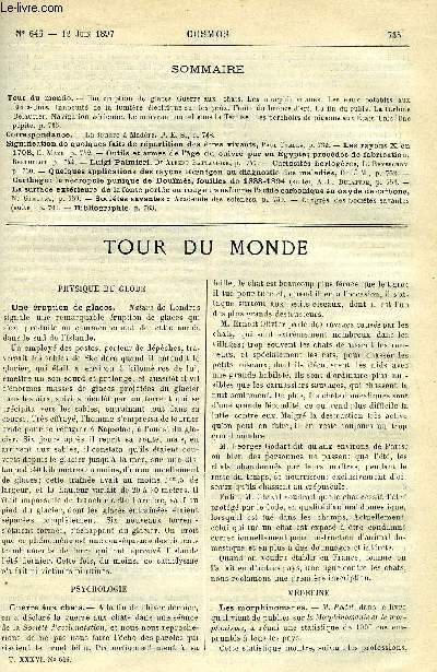 LE COSMOS - REVUE DES SCIENCES ET DE LEURS APPLICATIONS N 646 - Une ruption de glaces, Guerre aux chats, Les morphinomanes, Les eaux potables aux Etats-Unis, Innocuit de la lumire lectrique sur les yeux, Fonte du bronze d'art, La fin du rubis