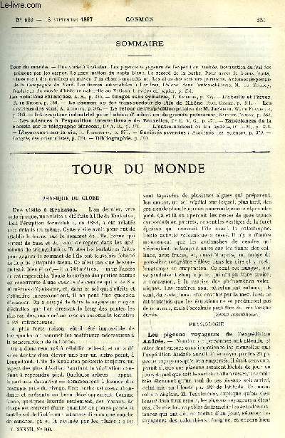 LE COSMOS - REVUE DES SCIENCES ET DE LEURS APPLICATIONS N 660 - Une visite a Krakatoa, Les pigeons voyageurs de l'expdition Andre, Destruction du frai des poissons par les carpes, Les germination du sapin blanc, Le record de la barbe