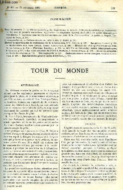 LE COSMOS - REVUE DES SCIENCES ET DE LEURS APPLICATIONS N 661 - La dfense contre la grele, Lgislateurs et savants, Prsence des microbes pathognes sur les lgumes et produits maraichers, Application du tlgraphe Marconi, De l'utilit des cables