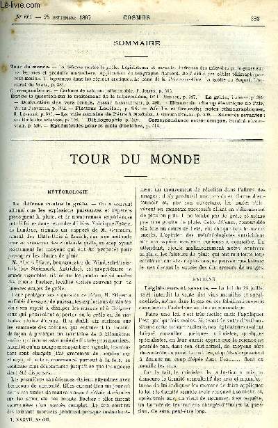 LE COSMOS - REVUE DES SCIENCES ET DE LEURS APPLICATIONS N 661 - La dfense contre la grele, Lgislateurs et savants, Prsence des microbes pathognes sur les lgumes et produits maraichers, Application du tlgraphe Marconi, De l'utilit des cables