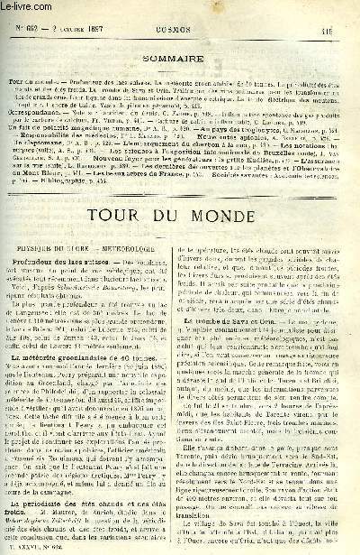 LE COSMOS - REVUE DES SCIENCES ET DE LEURS APPLICATIONS N 662 - Profondeur des lacs suisses, La mtorite groenlandaise de 40 tonnes, La priodicit des ts chauds et des ts froids, La trombe de Sava et Oria, Traitement des vins ordinaires