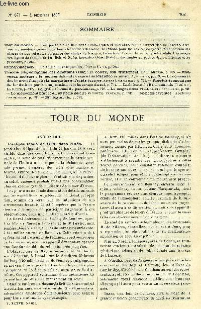 LE COSMOS - REVUE DES SCIENCES ET DE LEURS APPLICATIONS N 671 - L'clipse totale de 1898 dans l'Inde, Ouate et microbes, Sur la composition de l'avoine, Arrivage de moutons russes, Une lune lectrique artificielle, Tlphone pour les navires de guerre