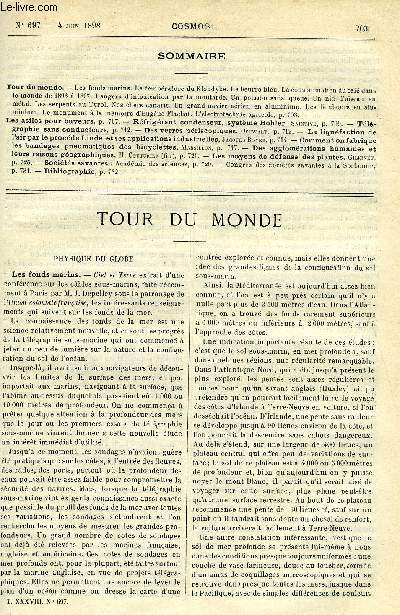 LE COSMOS - REVUE DES SCIENCES ET DE LEURS APPLICATIONS N 697 - Les fonds marins, La temprature du Klondyke, Le beurre bleu, La consommation du caf dans le monde de 1893  1897, Dangers d'intoxication par la moutarde, Un poisson sans queue, Un nid