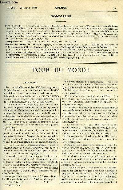 LE COSMOS - REVUE DES SCIENCES ET DE LEURS APPLICATIONS N 704 - Le nouvel observatoire d'Heidelberg, La composition des mtorites, Les courants de Terre-Neuve, Instabilit du sol dans le delta du Mississipi, Vitesse de propagation des tremblements