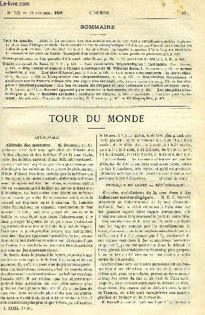 LE COSMOS - REVUE DES SCIENCES ET DE LEURS APPLICATIONS N 721 - Altitude des mtores, Grandes ondulations de la mer dues a des influences mtorologiques, La pluie dans l'Afrique australe, Particularit de l'azote atmosphrique, L'clairage par l'alcool
