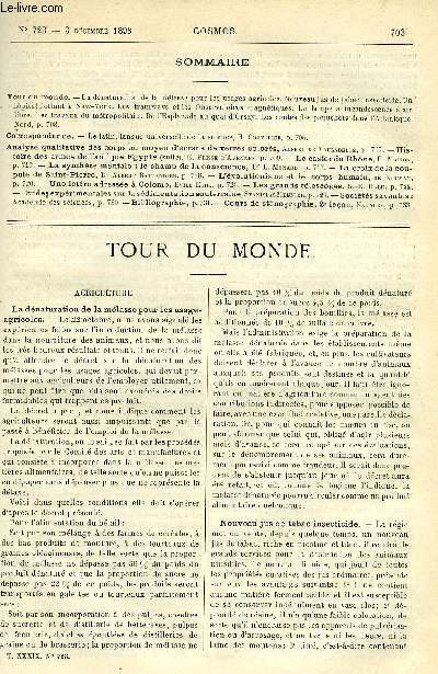 LE COSMOS - REVUE DES SCIENCES ET DE LEURS APPLICATIONS N 723 - La dnaturation de la mlasse pour les usages agricoles, Nouveau jus de tabac insecticide, Un hopital flottant a New York, Les tramways et les observatoires magntiques, La lampe