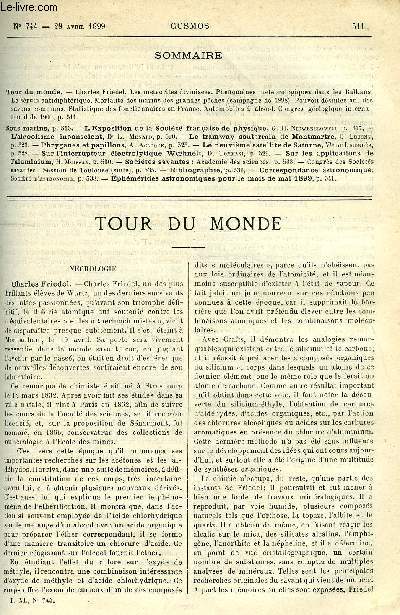 LE COSMOS - REVUE DES SCIENCES ET DE LEURS APPLICATIONS N 744 - Charles Friedel, Les mtorites divinises, Phnomnes mtorologiques dans les Balkans, Le srum antidiphtrique, Mortalit des marins des grandes peches, Pouvoir dsinfectant des savons