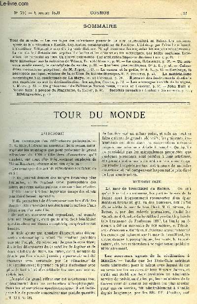 LE COSMOS - REVUE DES SCIENCES ET DE LEURS APPLICATIONS N 754 - Les avantages des rfracteurs puissants, La mer de brouillard en Suisse, Les nouveaux agents de la civilisation a Manille, Exploration ocanographique du Pacifique, L'clairage par alcool