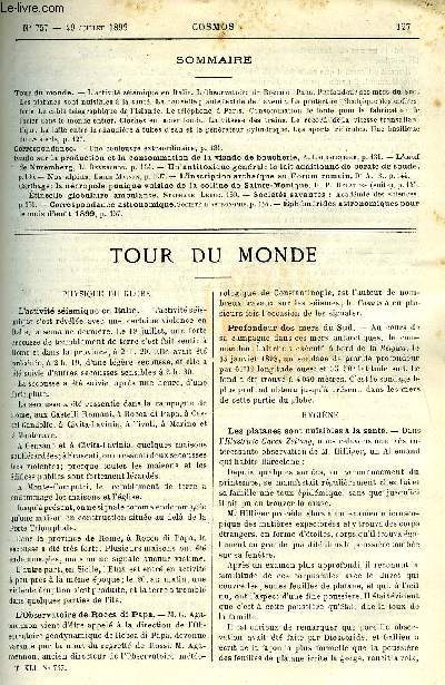 LE COSMOS - REVUE DES SCIENCES ET DE LEURS APPLICATIONS N 757 - L'activit sismique en Italie, L'observatoire de Rocca di Papa, Profondeur des mers du sud, Les platanes sont nuisibles a la sant, La nouvelle plante textile de l'avenir, La protection