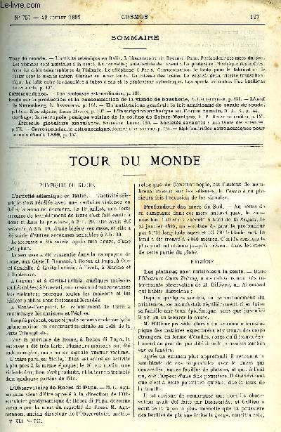 LE COSMOS - REVUE DES SCIENCES ET DE LEURS APPLICATIONS N 757 - L'activit sismique en Italie, L'observatoire de Rocca di Papa, Profondeur des mers du sud, Les platanes sont nuisibles a la sant, La nouvelle plante textile de l'avenir, La protection