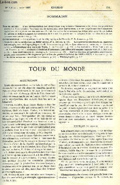 LE COSMOS - REVUE DES SCIENCES ET DE LEURS APPLICATIONS N 758 - L'arc circumznithal, Les observations magntiques, Changements de niveau des grands lacs amricains, Les marmites, Nouveaux cas de daltonisme; leur constatation, Glandes pygidiennes