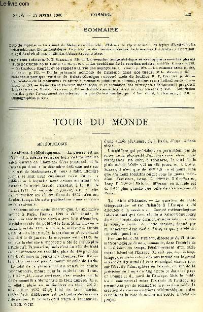 LE COSMOS - REVUE DES SCIENCES ET DE LEURS APPLICATIONS N 787 - Le climat de Madagascar, Le cable d'Islande, Le rgne animal, Les tapins d'Australie, La tlgraphie sans fils en Angleterre, La puissance des canons modernes, Le brise glace l'Iermak, Cours