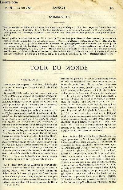 LE COSMOS - REVUE DES SCIENCES ET DE LEURS APPLICATIONS N 798 - Mtores lectriques, Les maladies dans l'Afrique du Sud, Les usages de l'alcool dnatur, Nouveau mode de distillation du ptrole, Procd chimique de mesure de temprature, Nouvelle