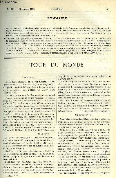 LE COSMOS - REVUE DES SCIENCES ET DE LEURS APPLICATIONS N 808 - Altitudes extremes de la vie florale, La taille du fantassin, Les plantations fruitires sur les routes, Dissolution de la cellulose, Automobile sur monorail Decauville, Systme Bde