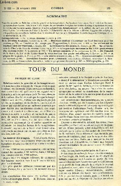 LE COSMOS - REVUE DES SCIENCES ET DE LEURS APPLICATIONS N 824 - Relation entre la gravit et la temprature, La hauteur des nuages, La circulation des eaux de surface dans l'ocan atlantique nord, Moyen de reconnaitre l'origine des taches de sang