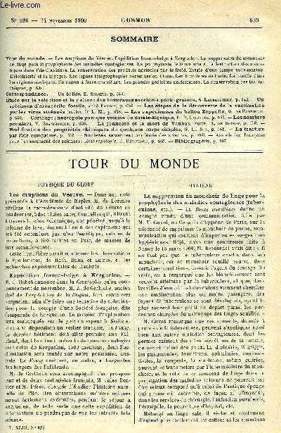 LE COSMOS - REVUE DES SCIENCES ET DE LEURS APPLICATIONS N° 826 - Les éruptions du Vésuve, Expédition franco-belge a Kerguelen, La suppression du mouchoir de linge pour la prophylaxie des maladies contagieuses, La prophylaxie de la malaria