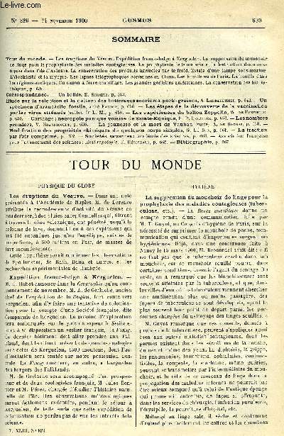 LE COSMOS - REVUE DES SCIENCES ET DE LEURS APPLICATIONS N 826 - Les ruptions du Vsuve, Expdition franco-belge a Kerguelen, La suppression du mouchoir de linge pour la prophylaxie des maladies contagieuses, La prophylaxie de la malaria