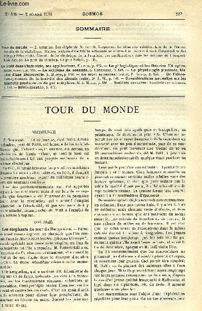 LE COSMOS - REVUE DES SCIENCES ET DE LEURS APPLICATIONS N 836 - Z. Gamme, Les lphants de mer de Kerguelen, Le bilan des suicides, L'or de la France, Beauts de la statistique, Station centrale d'lectricit actionne au moyen d'un moteur a vent
