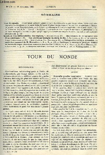 LE COSMOS - REVUE DES SCIENCES ET DE LEURS APPLICATIONS N 870 - Observations mtorologiques a l'aide de cerfs-volants, par temps calme, Nouvelle poudre explosive, Le tlphone sur le mont Saint-Bernard, L'industrie lectrique au Japon, Une canalisation