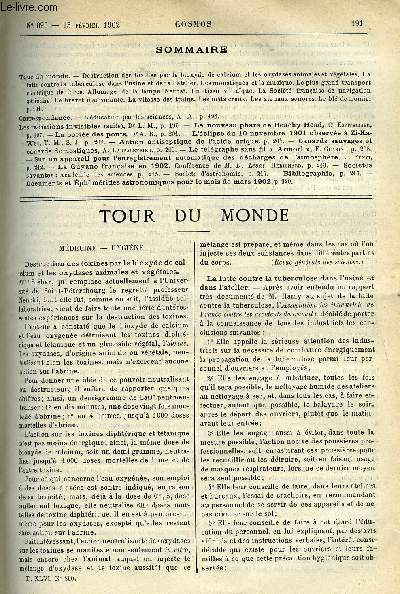 LE COSMOS - REVUE DES SCIENCES ET DE LEURS APPLICATIONS N 890 - Destruction des toxines par le bioxyde de calcium et les oxydases animales et vgtales, La lutte contre la tuberculose dans l'usine et dans l'atelier, Les moustiques et la musique