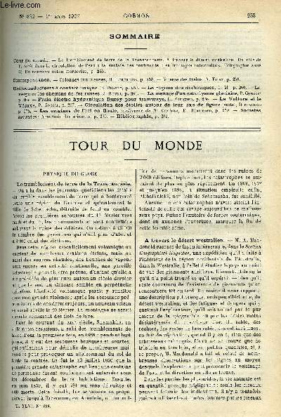 LE COSMOS - REVUE DES SCIENCES ET DE LEURS APPLICATIONS N 892 - Le tremblement de terre de la Transcaucasie, A travers le dsert westralien, Du role de la foret dans la circulation de l'eau a la surface des continents, Les fromages tuberculeux