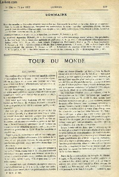 LE COSMOS - REVUE DES SCIENCES ET DE LEURS APPLICATIONS N 904 - Nouvelles observations sur les modifications de la surface de la Lune, Date de la construction du temple de Stonehenge, Tempratures souterraines, Le tabac neutralis, Agriculture d'hiver
