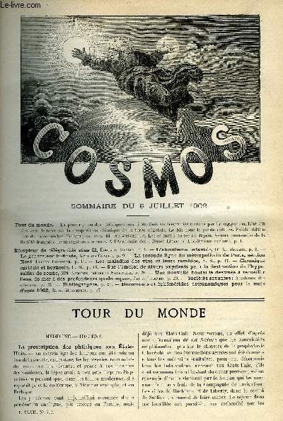 LE COSMOS - REVUE DES SCIENCES ET DE LEURS APPLICATIONS N 910 - La proscription des phtisiques aux Etats-Unis, Gurison des verrues par la suggestion, L'action des vers de terre sur la composition chimique de la terre vgtale, Le bl dans la petite