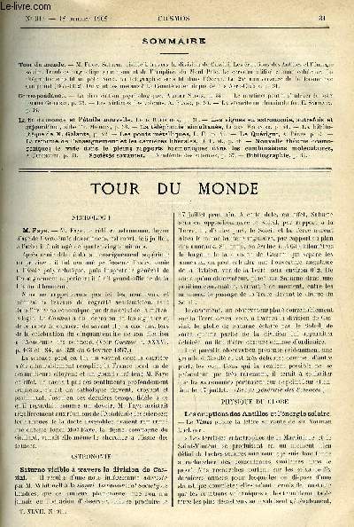 LE COSMOS - REVUE DES SCIENCES ET DE LEURS APPLICATIONS N 911 - M. Faye, Saturne visible a travers la division de Cassini, Les ruptions des Antilles et l'nergie solaire, Troubles magntiques au moment de l'ruption du Mont Pel, Le cerveau utilis