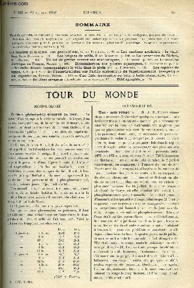 LE COSMOS - REVUE DES SCIENCES ET DE LEURS APPLICATIONS N 913 - Curieux phnomne observ en mer, Une mer rouge, L'eucalyptus, panace du diabte, Protection des oiseaux migrateurs, Les expditions antarctiques, La suppression des poussires des voies