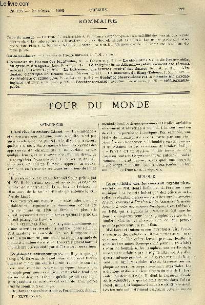 LE COSMOS - REVUE DES SCIENCES ET DE LEURS APPLICATIONS N 935 - L'activit du cratre Linn, Problmes astronomiques, La sensibilit des fourmis aux rayons ultra-violets, Les tuberculeux aux Etats-Unis, Le prix Meynot, Le lait, Les usines produisant