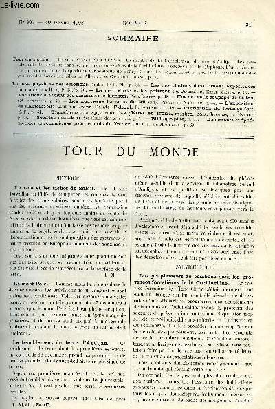 LE COSMOS - REVUE DES SCIENCES ET DE LEURS APPLICATIONS N 937 - Le vent et les taches du soleil, Le mont Pel, Le tremblement de tere d'Andijan, Les peuplements de bambous dans les provinces forestires de la Cochinchine, Foudroy par le tlphone, L'or