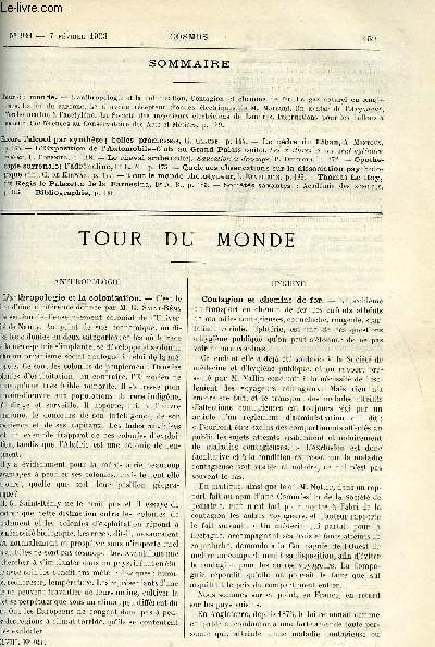 LE COSMOS - REVUE DES SCIENCES ET DE LEURS APPLICATIONS N 941 - L'anthropologie et la colonisation, contagion et chemins de fer, Le gaz naturel en Angleterre, La fin du carbone, Le nouveau rcepteur d'ondes lectriques de M. Marconi, Un avatar