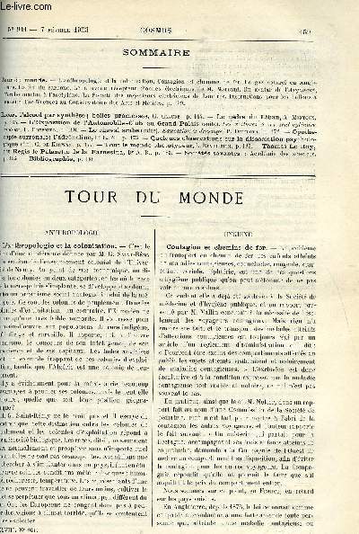 LE COSMOS - REVUE DES SCIENCES ET DE LEURS APPLICATIONS N 941 - L'anthropologie et la colonisation, contagion et chemins de fer, Le gaz naturel en Angleterre, La fin du carbone, Le nouveau rcepteur d'ondes lectriques de M. Marconi, Un avatar