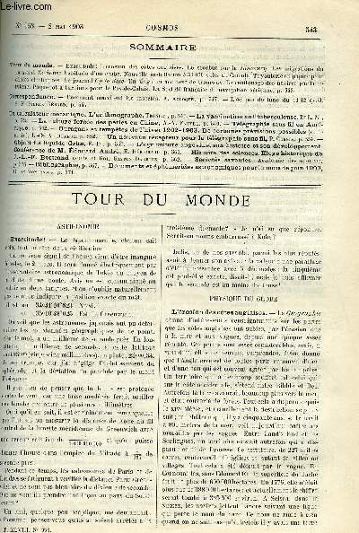 LE COSMOS - REVUE DES SCIENCES ET DE LEURS APPLICATIONS N 953 - Exactitute !, L'rosion des cotes anglaises, Le scorbut sur la Discovery, Les migrations du homard, Curieuse habitude d'un crabe, Nouvelle installation a 50 000 volts au Canada, Tuyauterie