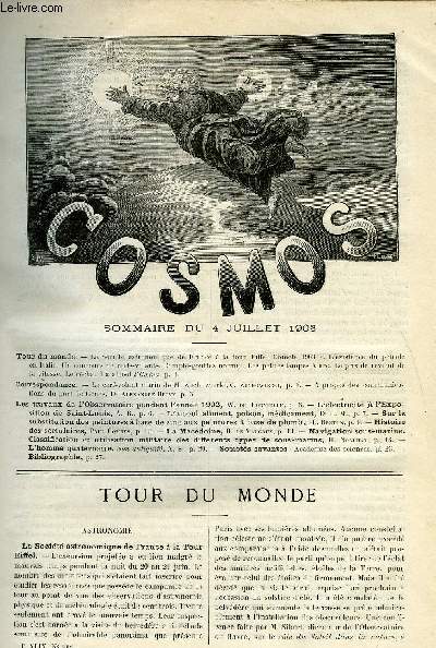 LE COSMOS - REVUE DES SCIENCES ET DE LEURS APPLICATIONS N 962 - La socit astronomique de France a la tour Eiffel, Comte 1903 c, L'existence du ptrole en Italie, Un concours de cerfs-volants, Compte-gouttes normal, Les petites lampes a arc, Le prix