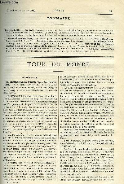 LE COSMOS - REVUE DES SCIENCES ET DE LEURS APPLICATIONS N 964 - Les agglomrations humaines aux hautes altitudes, La phosphorescence des viandes avaries, Un nouvel ennemi de la betterave, Le ver a cire, Un strilisateur domestique pour les eaux