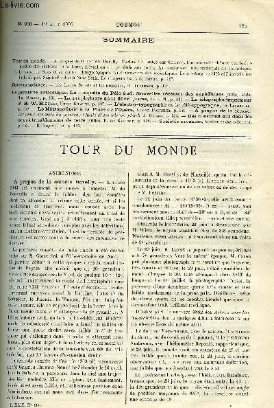 LE COSMOS - REVUE DES SCIENCES ET DE LEURS APPLICATIONS N 966 - A propos de la comte Borelly, Taches brillantes sur Saturne, Une nouvelle thorie sur la formation des cratres de la Lune, Dviation du pendule aux Indes, La confrence internationale