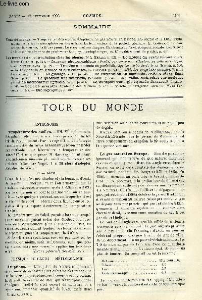 LE COSMOS - REVUE DES SCIENCES ET DE LEURS APPLICATIONS N 972 - Temprature des toiles, Eruptions, Le gaz naturel en Europe, Les orages et la lune, Explorations de la haute atmosphre sur les ocans, La temprature de la priode glaciaire, Le traitement