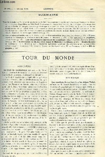 LE COSMOS - REVUE DES SCIENCES ET DE LEURS APPLICATIONS N 975 - Un trust de producteurs de bl, Les combats de vaches dans les alpes valaisannes, Srum antituberculeux, Expdition au Pole Nord, L'ascension de l'Orata, Le climat de l'ile de Chypre