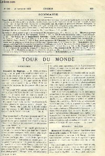 LE COSMOS - REVUE DES SCIENCES ET DE LEURS APPLICATIONS N 982 - Diamtre de Neptune, Une invention ? Mesure et dveloppement de l'audition chez les sourds-muets, Application de l'lectricit a la strilisation des issues dans les hopitaux d'isolement