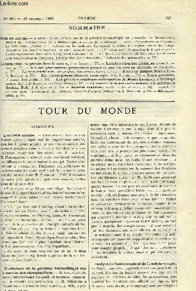 LE COSMOS - REVUE DES SCIENCES ET DE LEURS APPLICATIONS N 986 - L'activit solaire, L'influence de la pression baromtrique sur la marche des chronomtres, Budget de l'astronomie et de la mtorologie, A propos de la chirurgie du coeur, L'hypnotisme