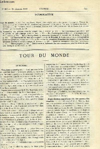 LE COSMOS - REVUE DES SCIENCES ET DE LEURS APPLICATIONS N 987 - Troubles magntiques, Reproduction exprimentale des queues des comtes, Vitesses stellaires, La carpe et la douve du foie, Amliorations modernes modernes des denres alimentaires